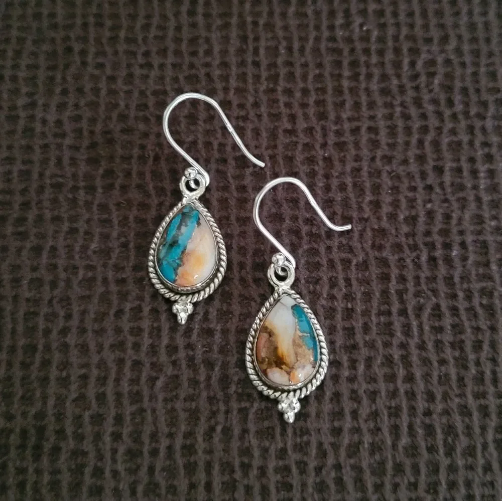 Shivam Oyster Blue💙 Copper Turquoise Teardrop💧 Earrings